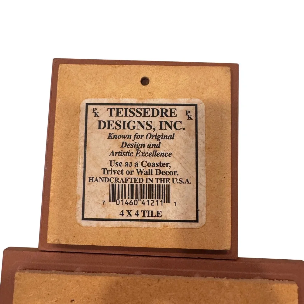 2 Teissedre Designs Kokopelli‎ & Quail Tile Trivet Handcrafted 4x4 6x6 Vintage